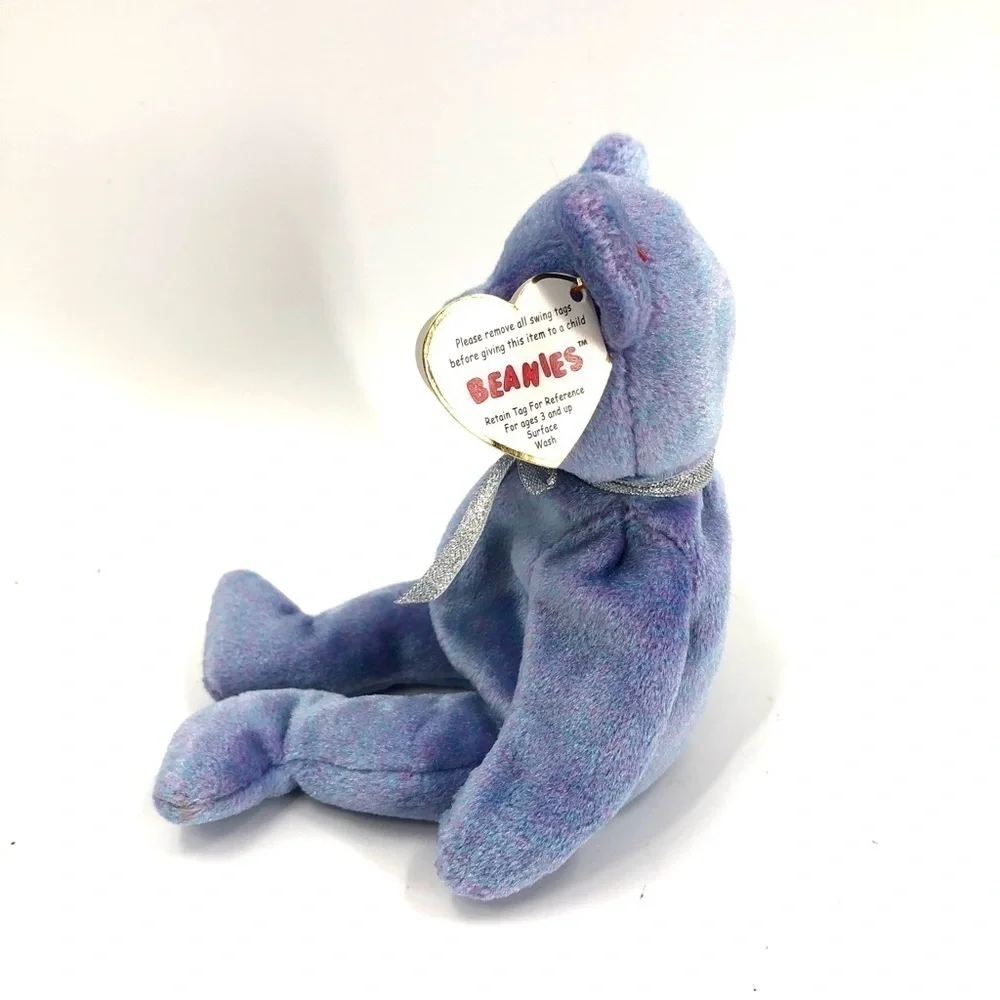 Vintage 1999 Retired Ty Beanie Baby Clubby 2 Bear Purple Blue Silver Bow Rare